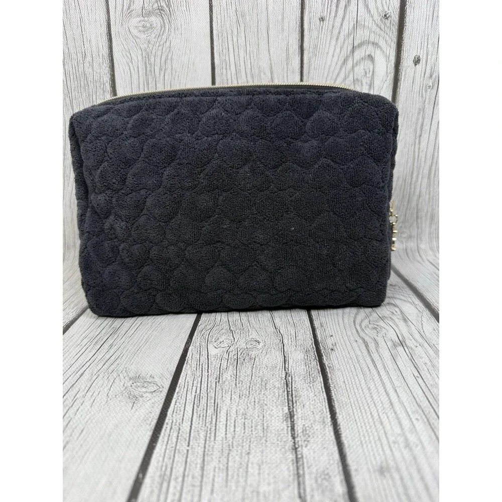 Juicy Couture Black Velour Cosmetic Bag Y2K Gothic JC Monogram Makeup Pouch